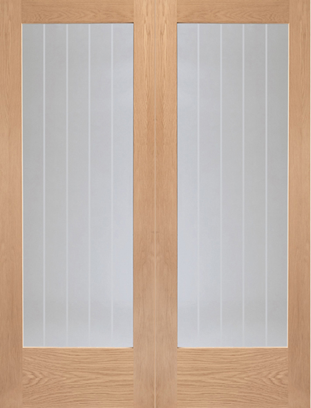 Suffolk Internal Oak French Doors with Clear Etched Glass